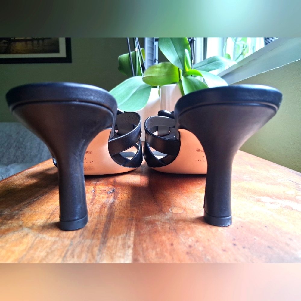 Coach Tillie Black Leather Slip On Strappy Sandals - Picture 4 of 9